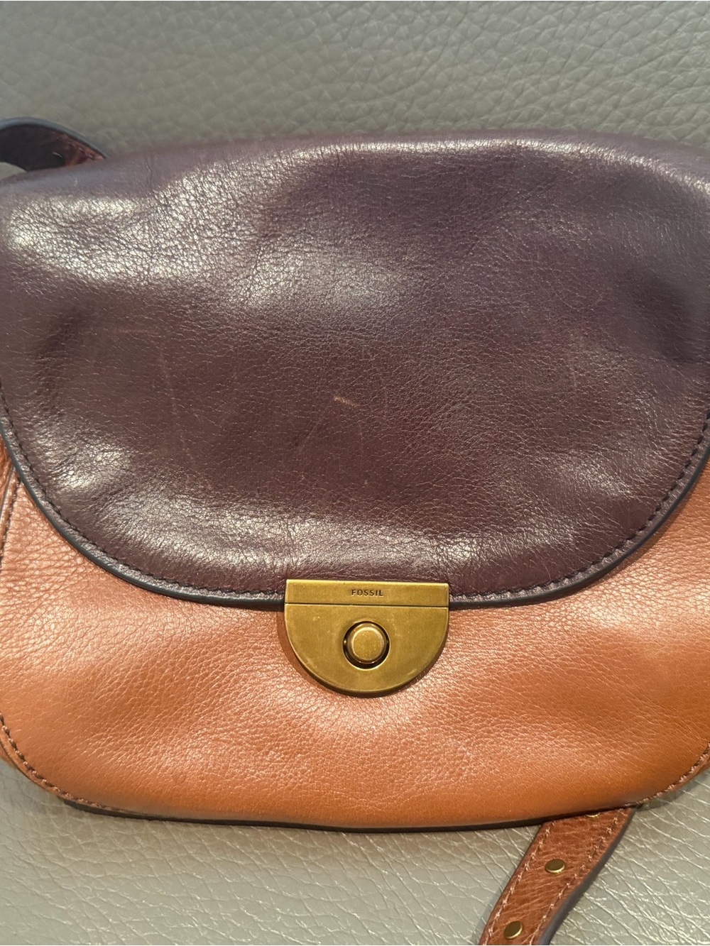 Those Love VINTAGE Fossil Two-Tone Brown Leather Unique Crossbody Bag